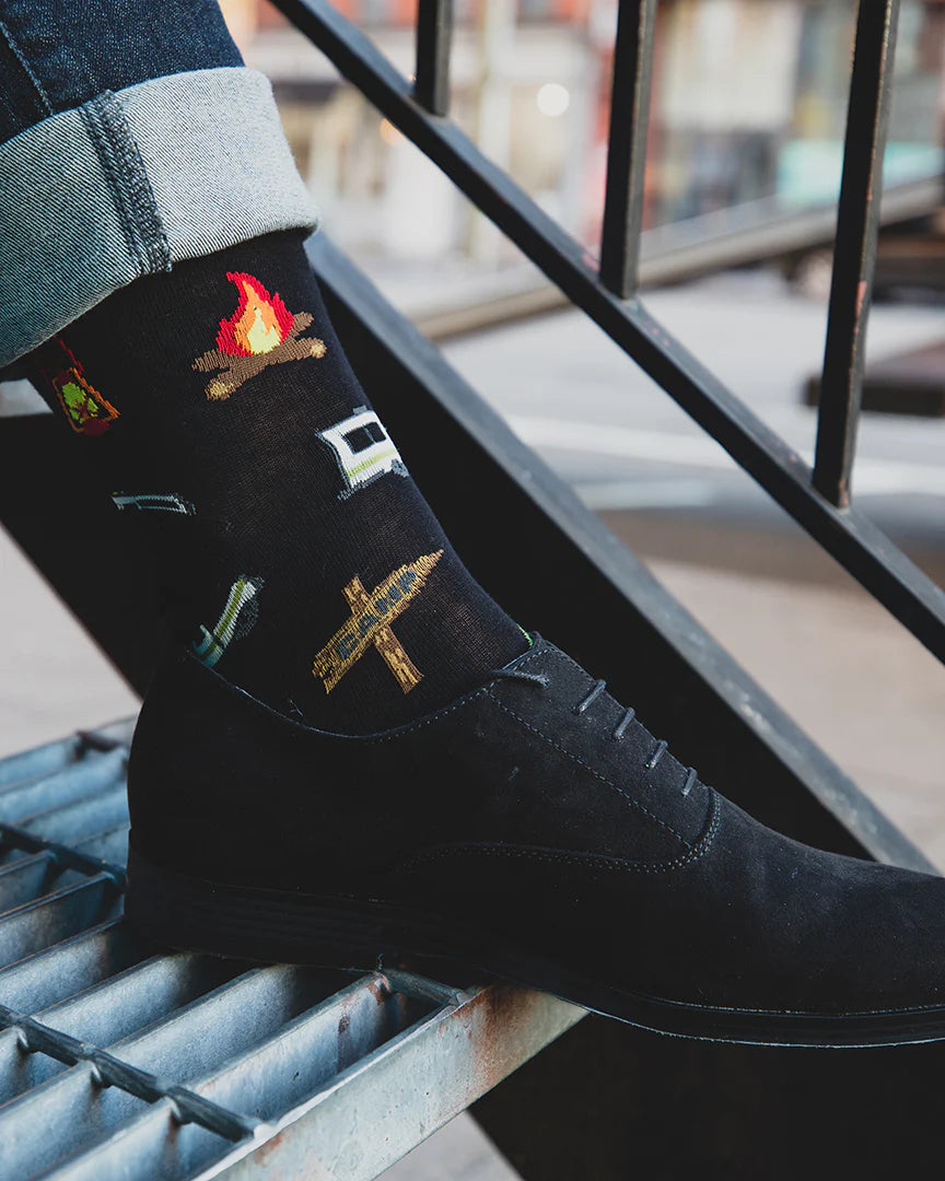 Men's Happy Camper Bamboo Blend Crew Sock - Black