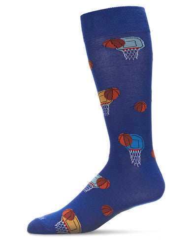 Men's Basketball Game Bamboo Blend Crew Sock - Blue