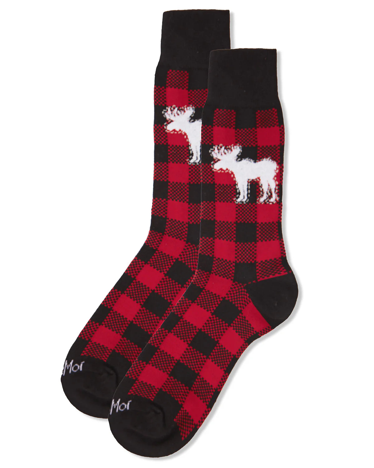 Men's Buffalo Plaid Moose Crew Socks