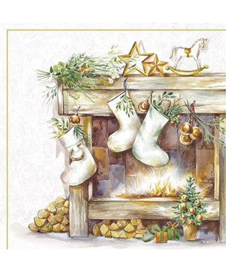 IHR Cozy Fireplace Gold Cocktail Napkins