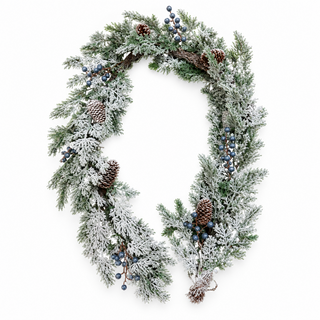 Flocked Pine With Berries Garland