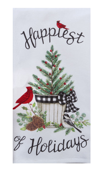 Kay Dee Winter Cardinal Happiest Holidays Dual Purpose Terry Towel Kitchen Towel