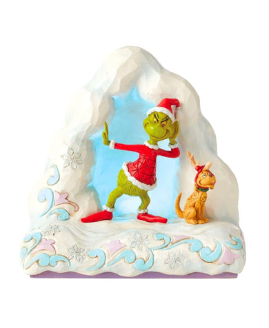 Jim Shore Grinch and Max Listening on Snow Hill