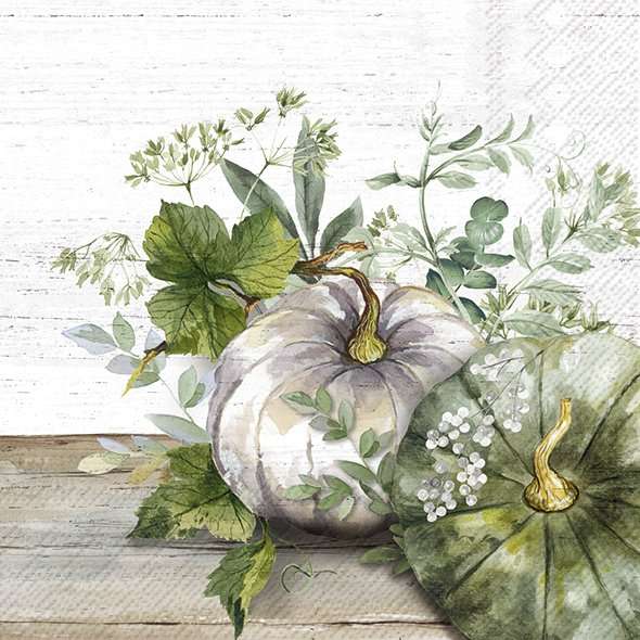 IHR Green And White Pumpkin Lunch Napkins - Cream