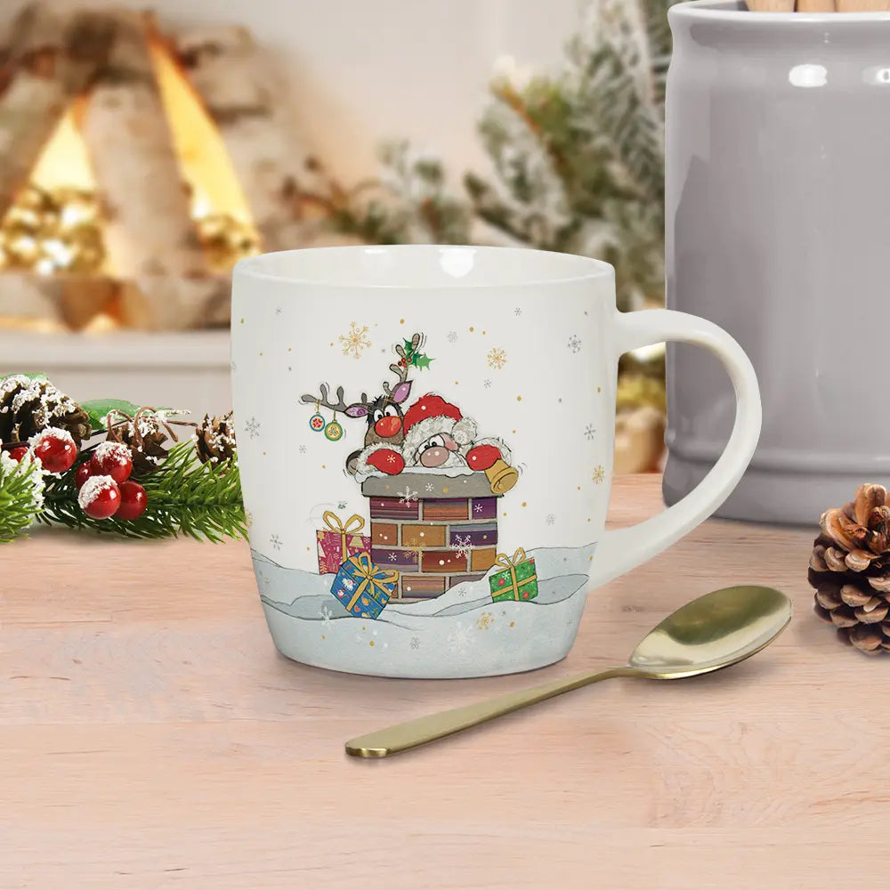 Bug Art Santa And Reindeer China Mug