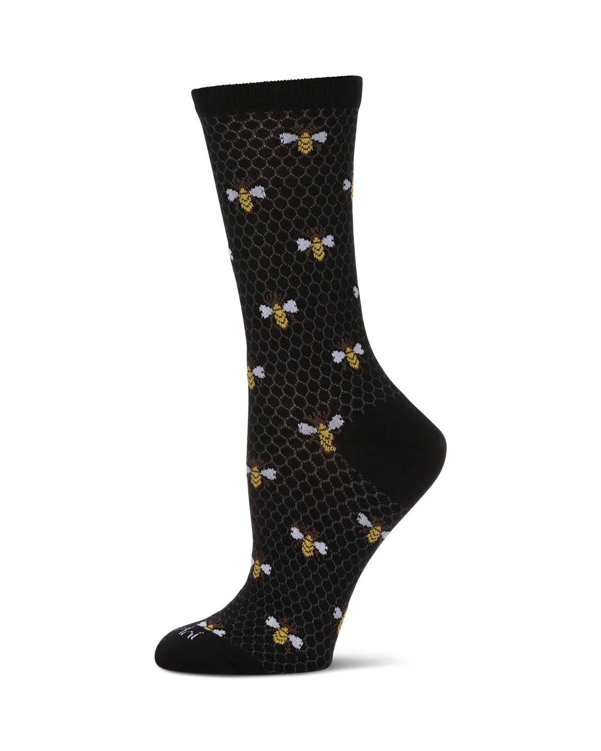 Women's Honey Bee Bamboo Blend Crew Socks - Black