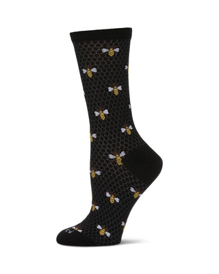 Women's Honey Bee Bamboo Blend Crew Socks - Black