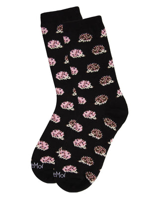 Women's Hedgehogs Bamboo Blend Crew Socks - Black