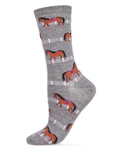 Women's Show Pony Bamboo Blend Crew Socks - Medium Gray Heather