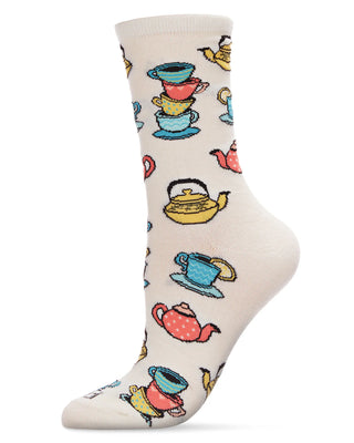Women's Time for Tea Bamboo Blend Crew Socks - Ivory