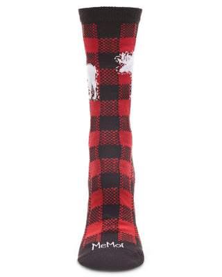 Women's Buffalo Plaid Moose Crew Socks