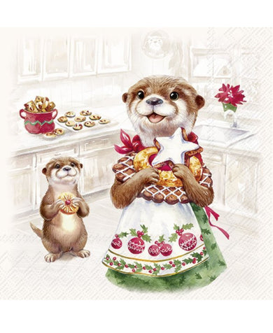 Ihr Otter Family Baked Cream Lunch Napkins