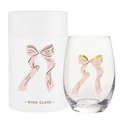 Stemless Wine Glass - Pink Bow