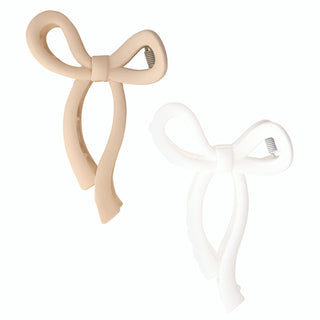 Bella Claw Clips - Flax Bow/White Bow- Set Of 2