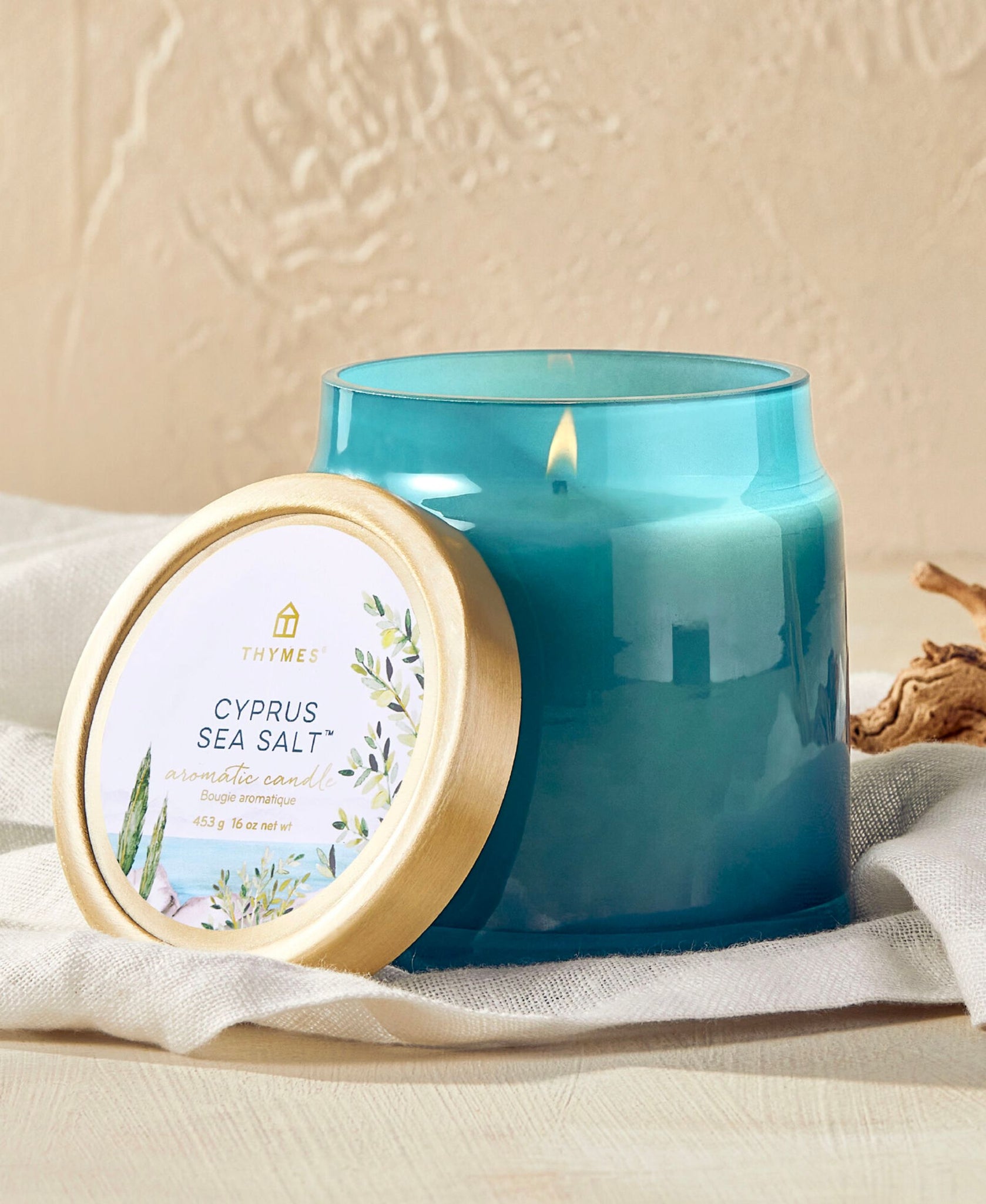 Thymes Cyprus Sea Salt Poured Candle with Gold Lid