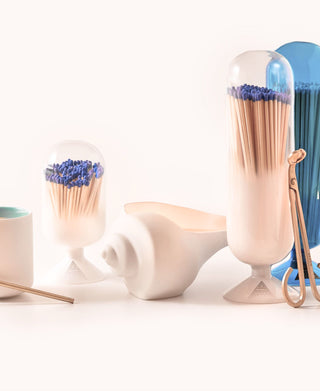 Cloud Fireplace with Blue Tip Match Cloche Holder - by Skeem