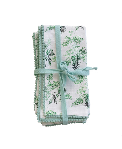 Square Cotton Cloth Napkins - Evergreen Print