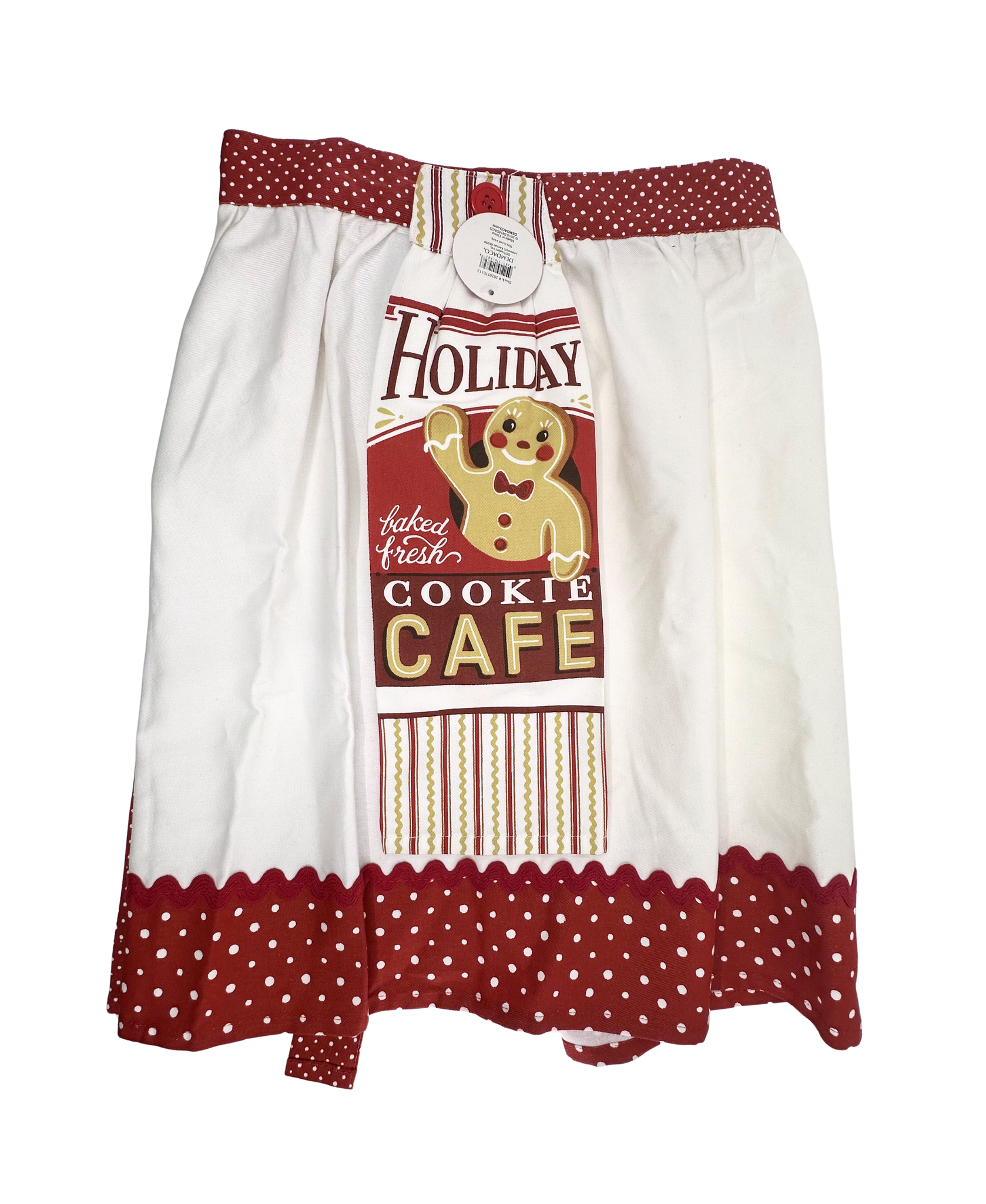 Demdaco Gingerbread Cookie Half Apron With Button On Tea Towel