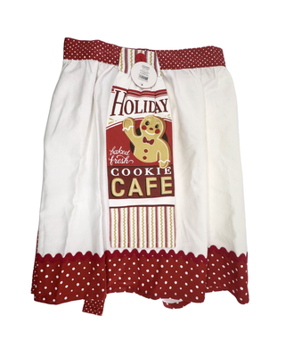 Demdaco Gingerbread Cookie Half Apron With Button On Tea Towel