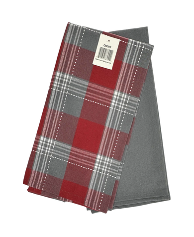 Christmas Traditions Red & Grey Plaid Dish Towel Set of 2