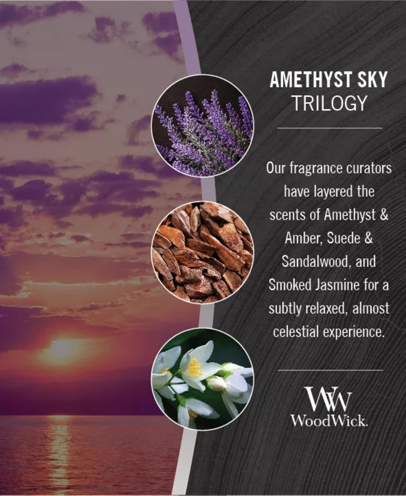 WoodWick Amethyst Sky Trilogy Candle - Ellipse (Amethyst, Suede & Smoked Jasmine)