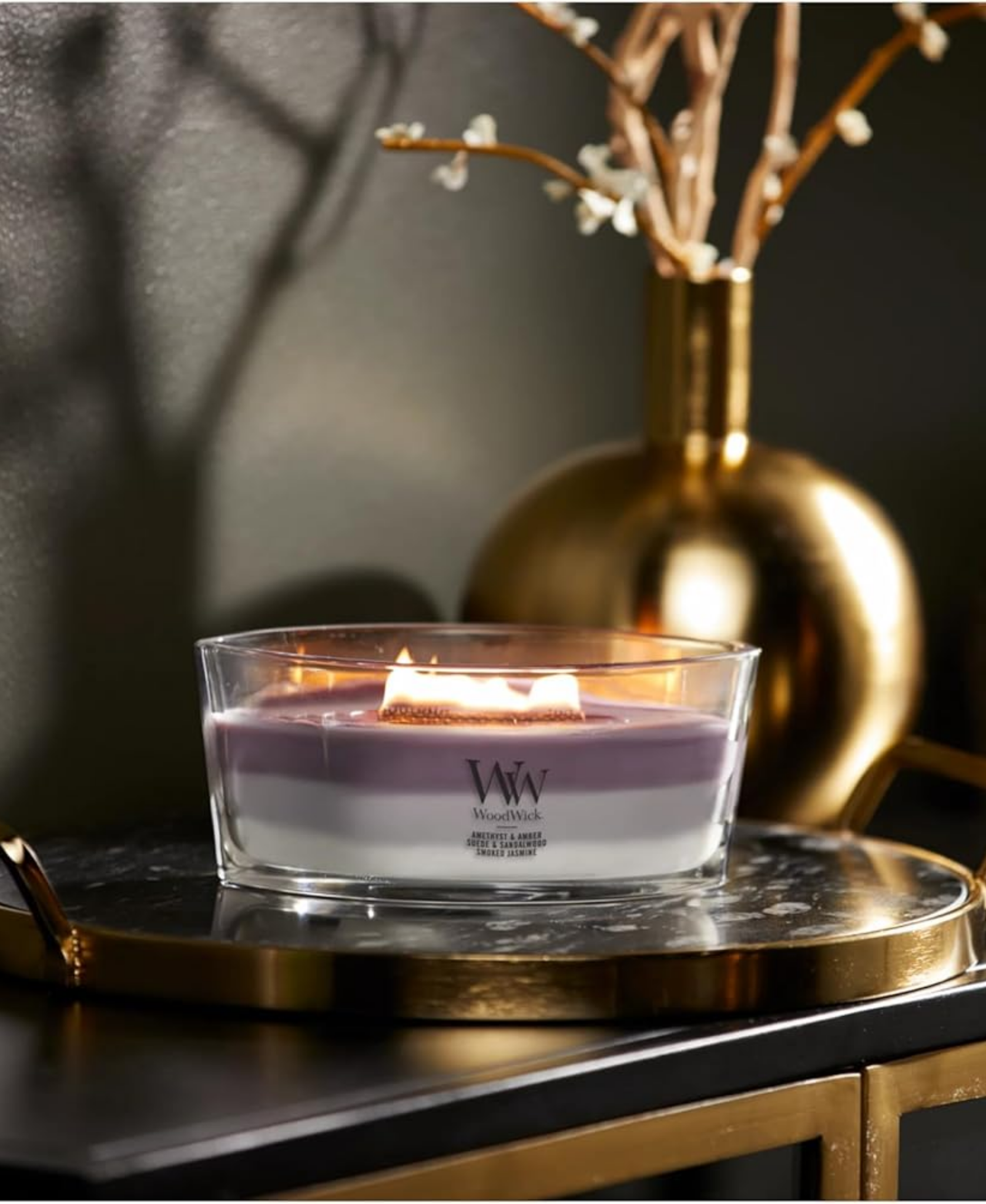 WoodWick Amethyst Sky Trilogy Candle - Ellipse (Amethyst, Suede & Smoked Jasmine)