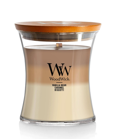 WoodWick Café Sweets Trilogy Candle - Medium (Vanilla Bean, Caramel & Biscotti)
