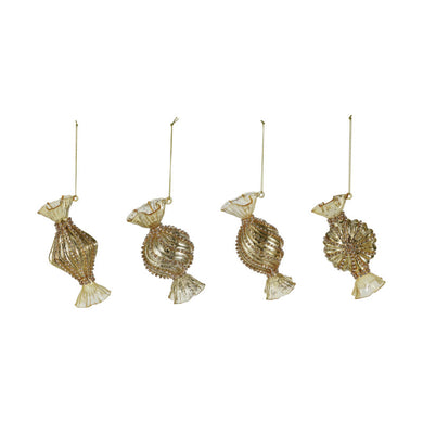 Glass Candy Ornament With Jewels, Gold Finish