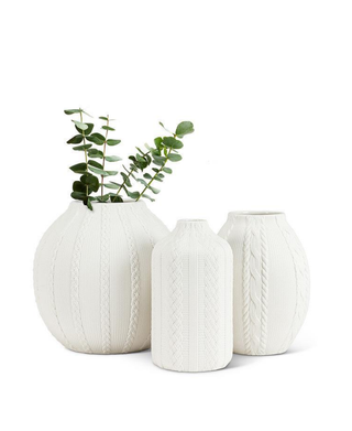 Round Knit & Cabled Vase - Matte White