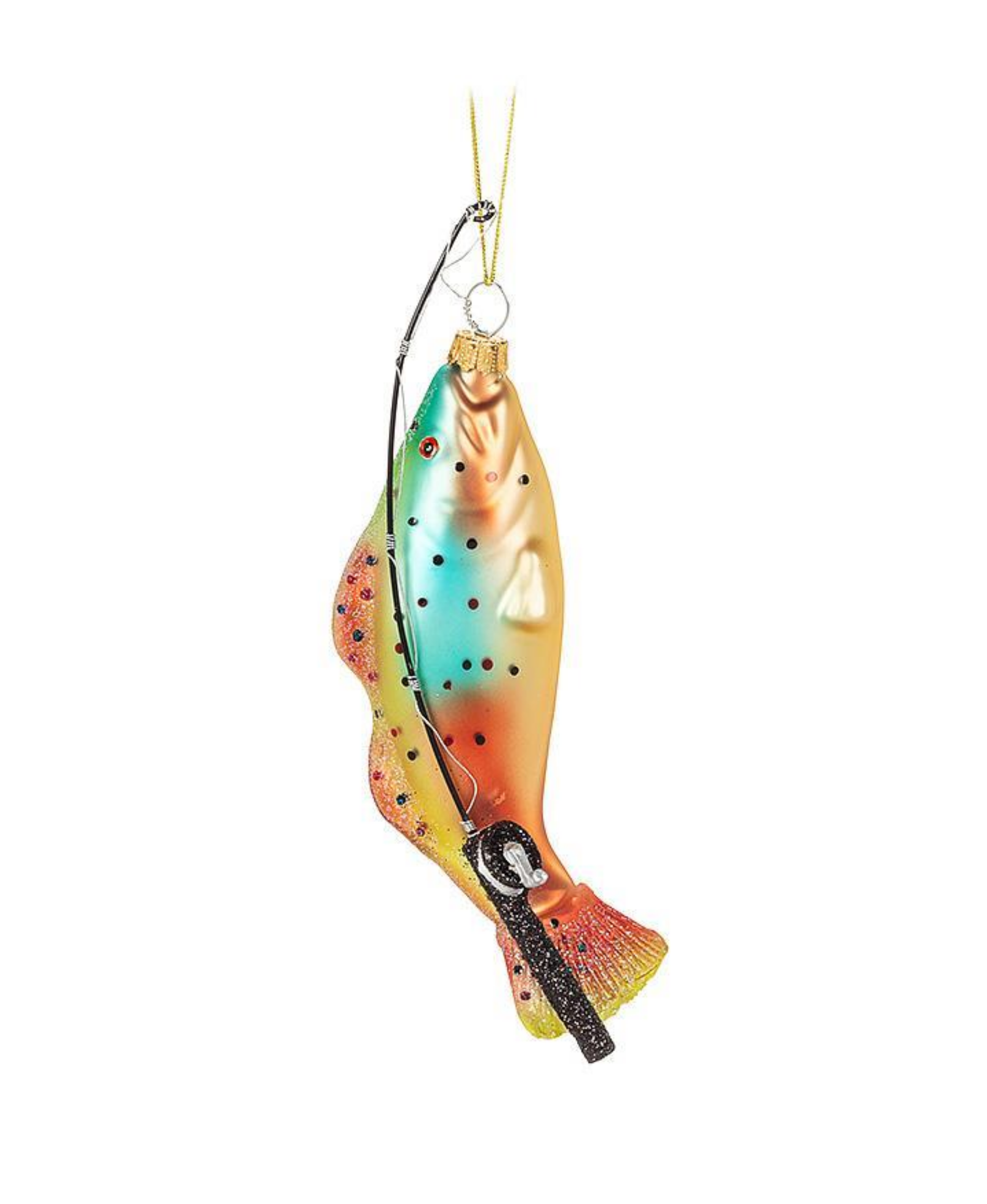 Fish And Rod Glass Ornament