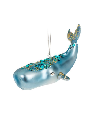 Whale With Glitter Glass Ornament