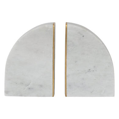Marble Bookends With Brass Inlay - Gold Finish & White - Set of 2