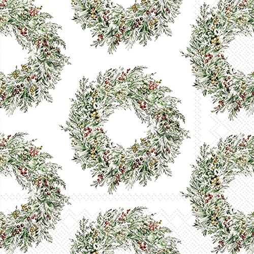 IHR Holiday Berry Wreath Cocktail Napkin