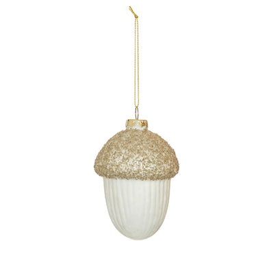 Glass Acorn Ornament w/ Gold Glitter - Cream Color