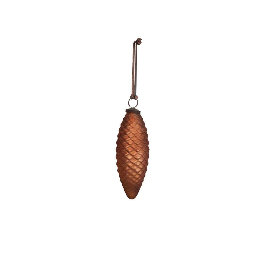 Hand-Painted Embossed Glass Pinecone Ornament