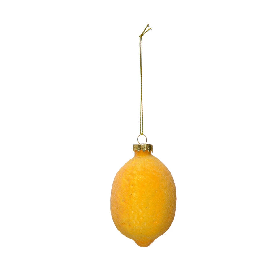 Hand-Painted Glass Lemon Ornament with Glitter