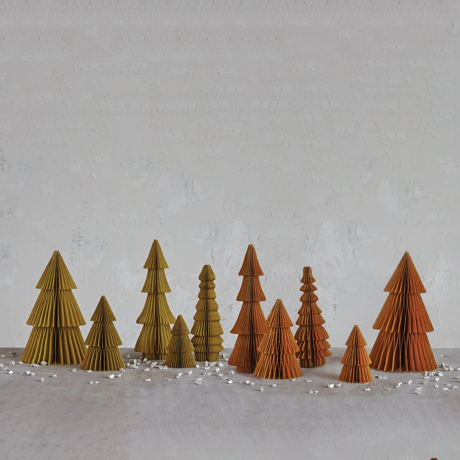 Handmade Recycled Paper Folding Honeycomb Trees with Glitter - Set of 5, 2 Colors