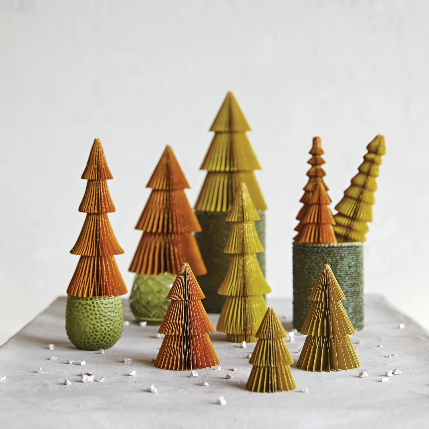 Handmade Recycled Paper Folding Honeycomb Trees with Glitter - Set of 5, 2 Colors