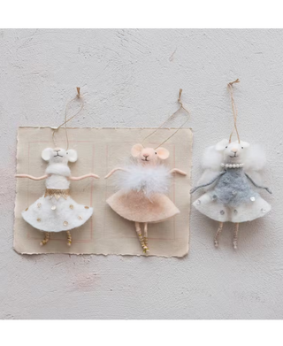 Handmade Wool Felt Ballarina Mouse Ornament - 3 Styles