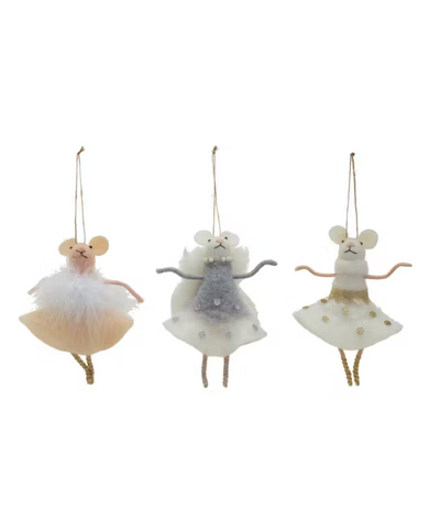 Handmade Wool Felt Ballarina Mouse Ornament - 3 Styles