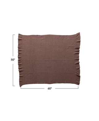 Brushed New Zealand Wool Throw With Ruffled Edge, Brown