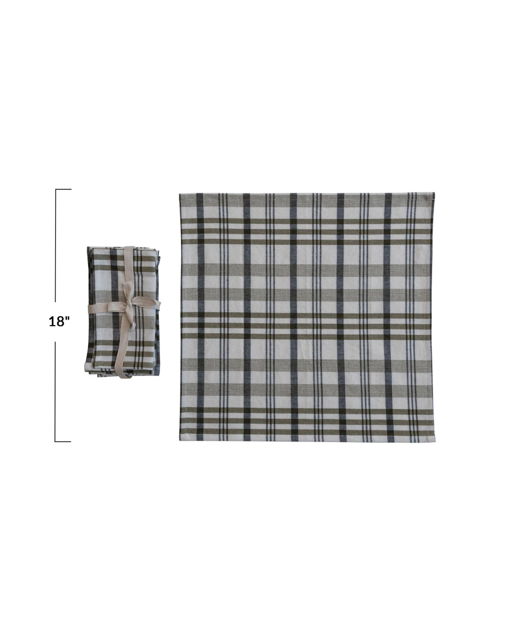 Stonewashed Cotton Napkins, White & Green Plaid, Set of 4