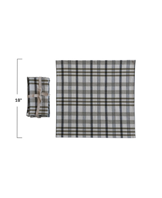 Stonewashed Cotton Napkins, White & Green Plaid, Set of 4