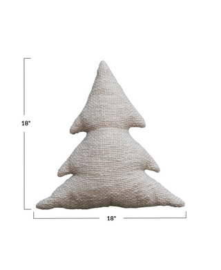 Woven Cotton Slub Tree Shaped Pillow - Natural With Metallic Gold Thread