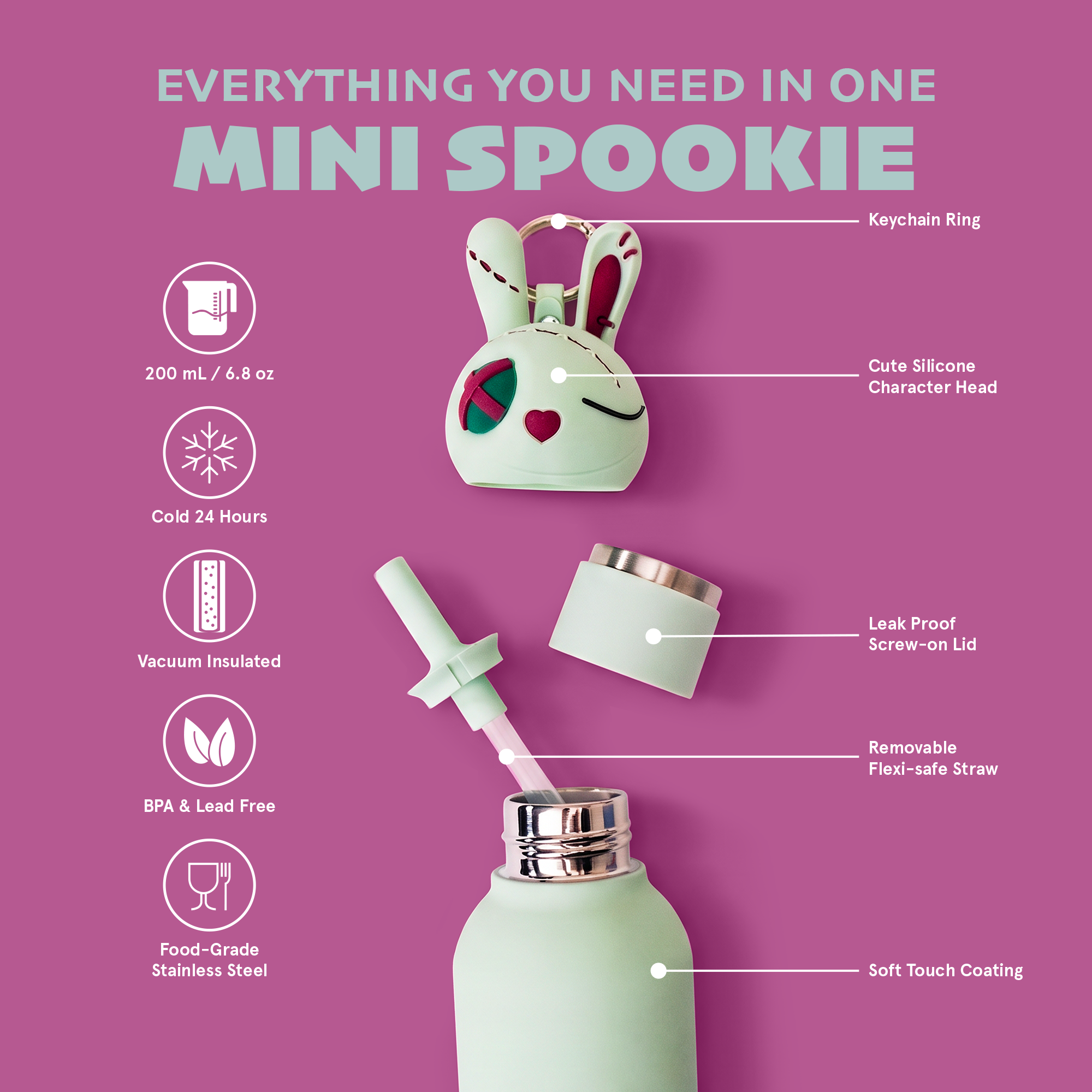 Asobu Spookies Mini Bestie Undead Bunny Water Bottle Bag Charm