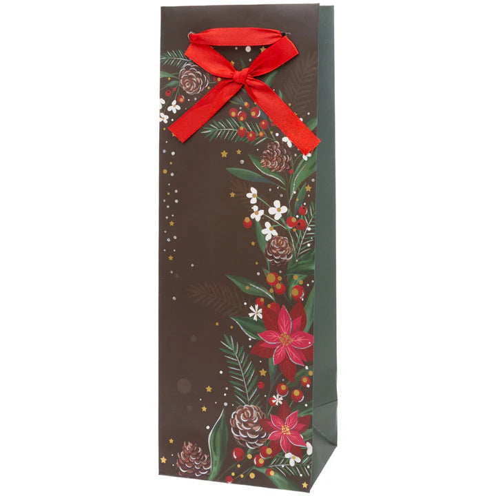 Black Christmas Floral Bottle Gift Bag