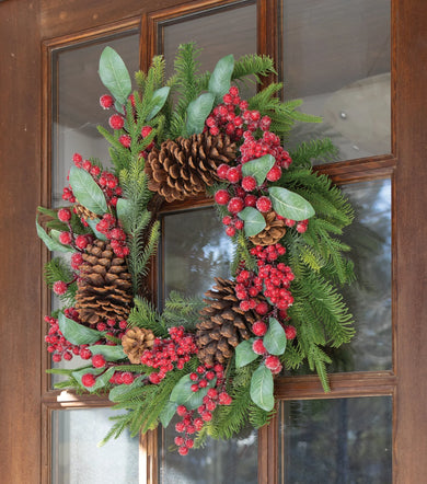 Frosted Cranberry Pinecone Wreath