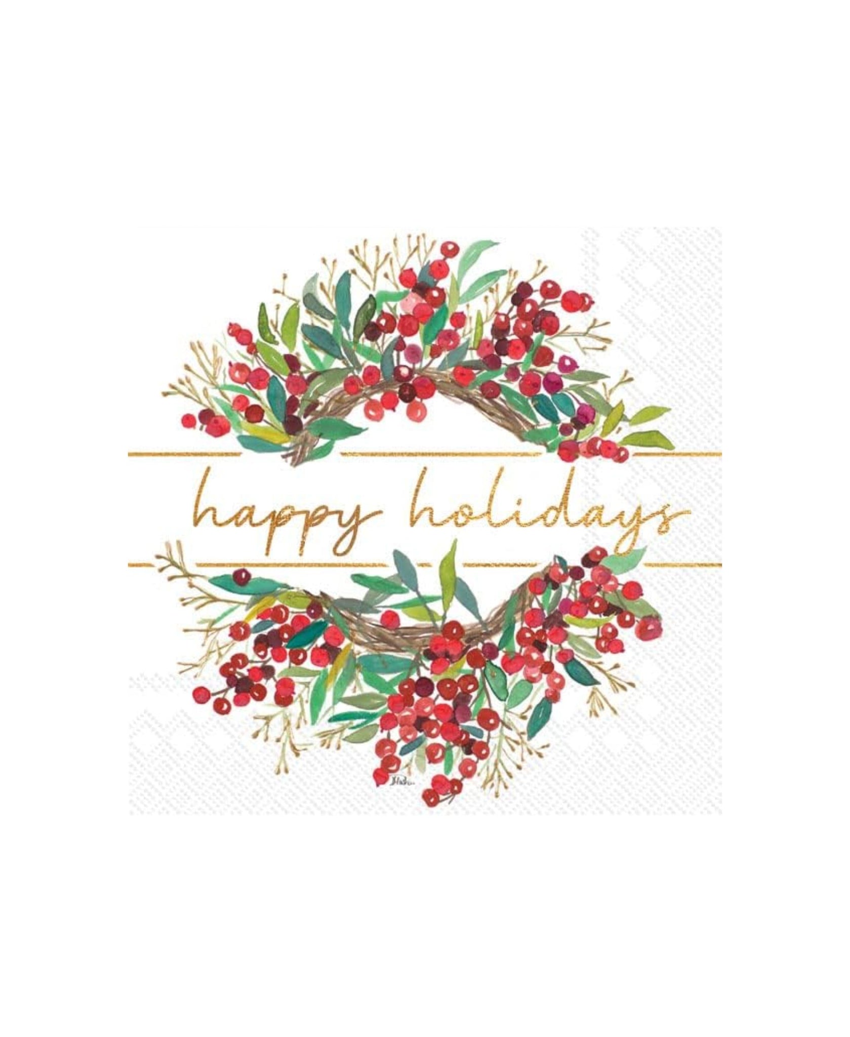IHR Happy Holidays Wreath Cocktail Napkin