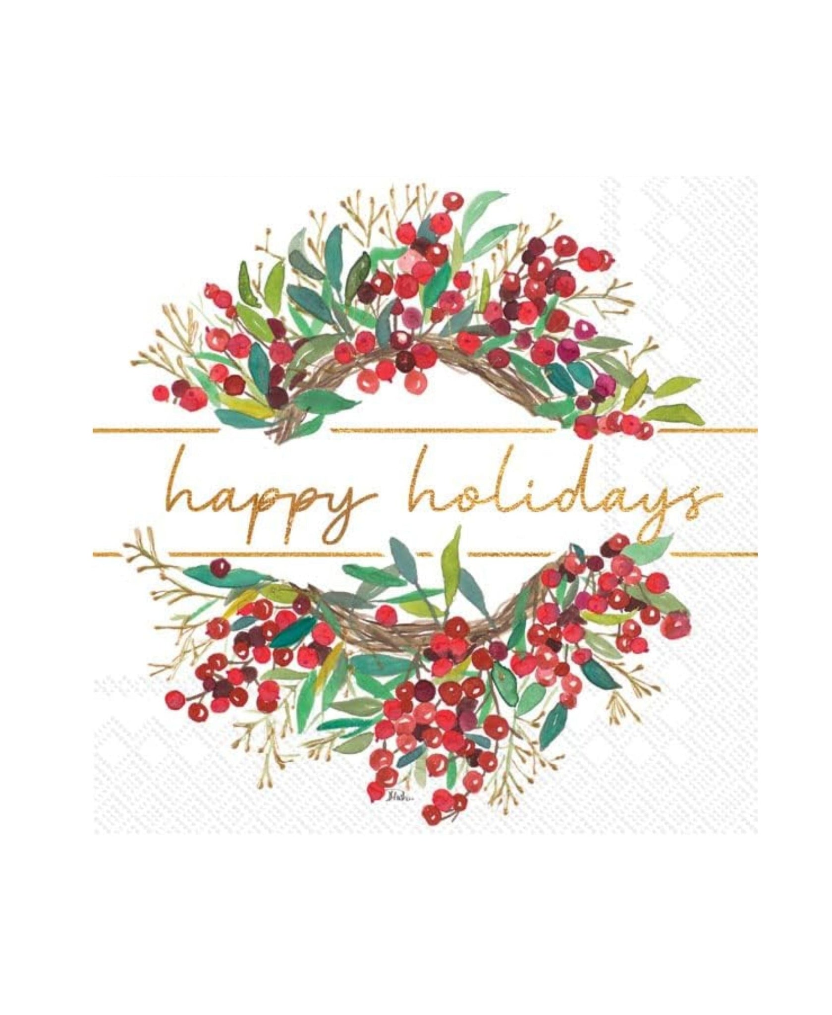 IHR Happy Holidays Wreath Lunch Napkin