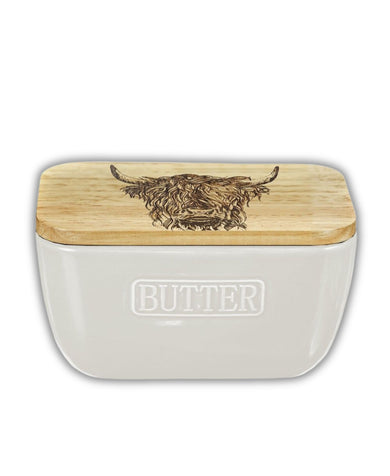 Highland Cow White Butter Dish